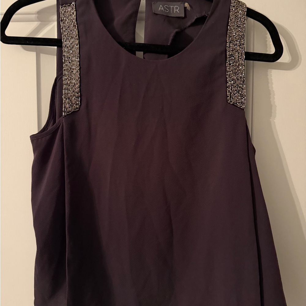 ASTR Women's Dark Purple Embellished Blouse